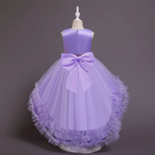Maxy Princess Baby Girls Wedding Christening Dresses 2 To 7 10 Years Child Elegant Costume Gowns For Eid Evening Lilac Long Children's Clothes
