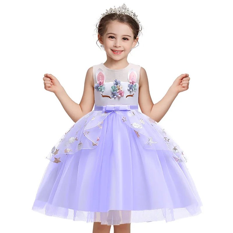 Maxy Unicorn Dress for Baby Girls Flower Princess Gown Kids Summer Clothes Toddler Girl Birthday Party Dress OLOME Bridesmaid Clothes
