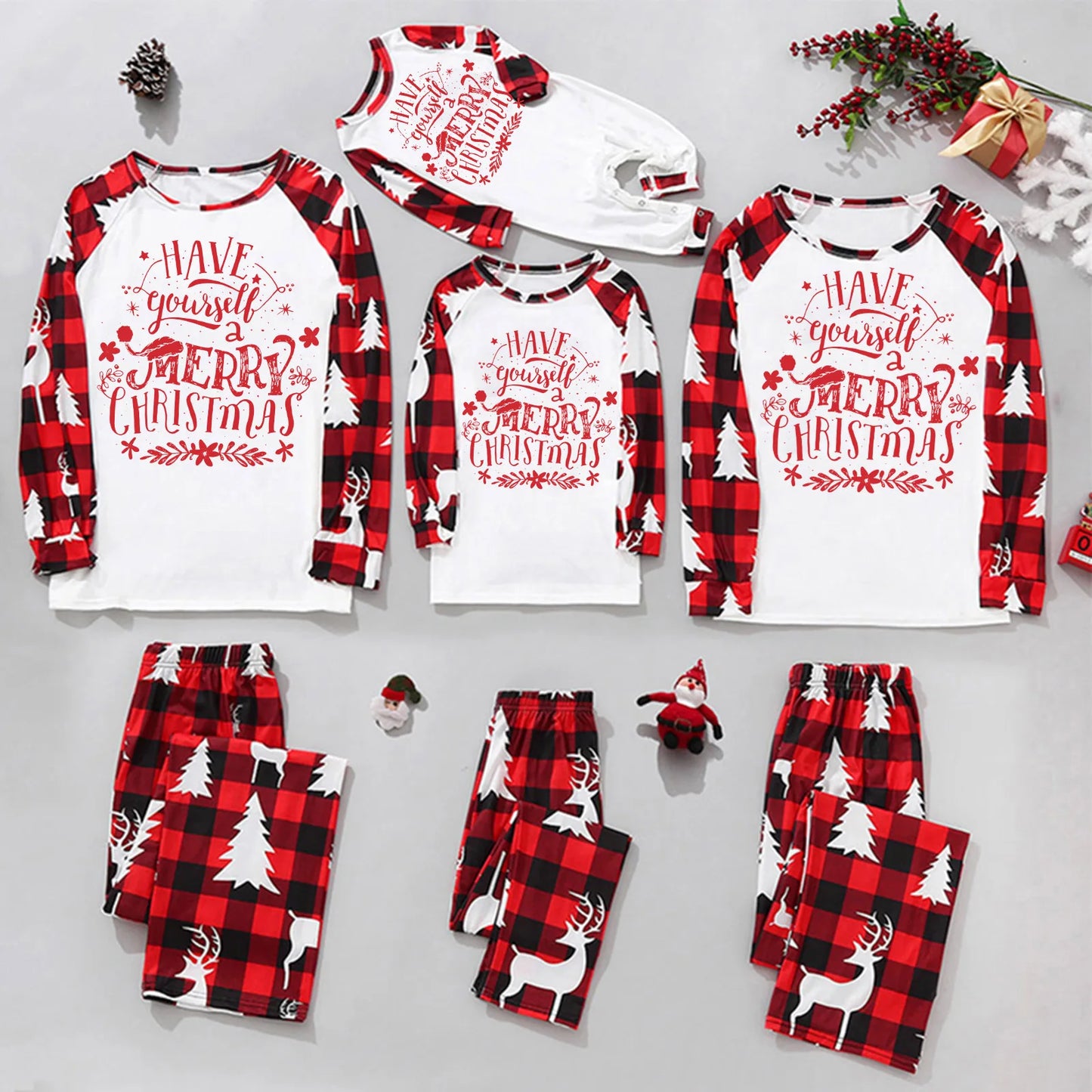 New Christmas Pajamas Family 2023 Xmas Print Red And White With Cozy Comfortable Family Matching Outfits Baby Clothes Home Set