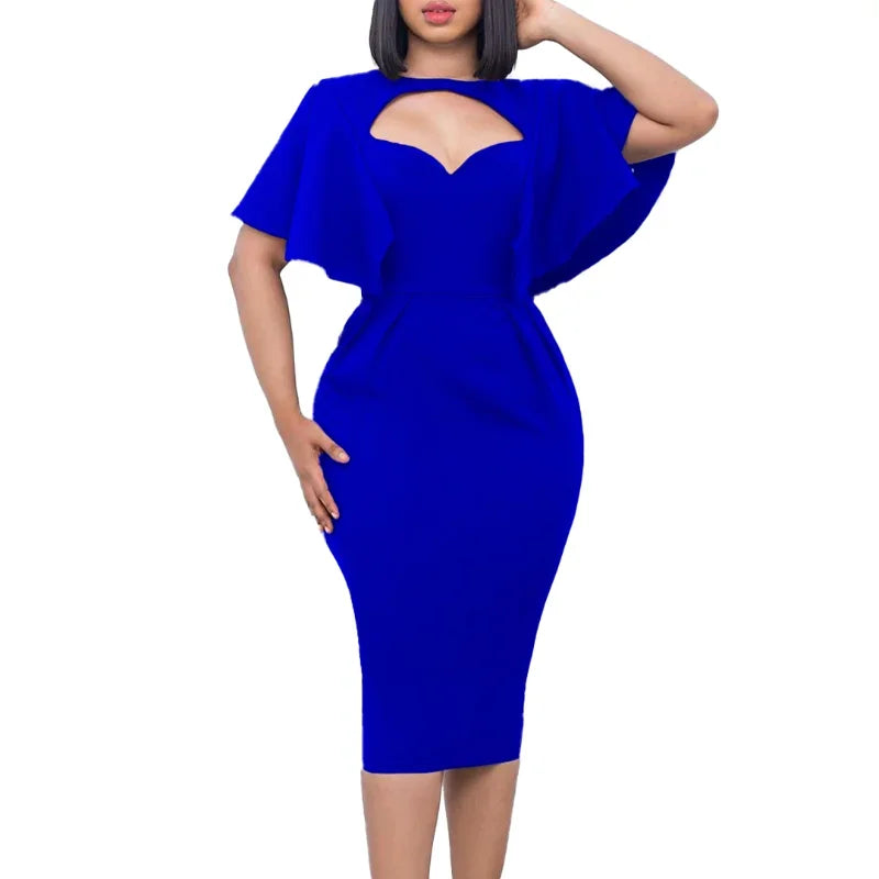 Amay Elegant Solid Backless High Waist Mini Dress Fashion Stand Collar Half Sleeve Hip Wrap Dress Temperament Ladies Hollow Out Dress