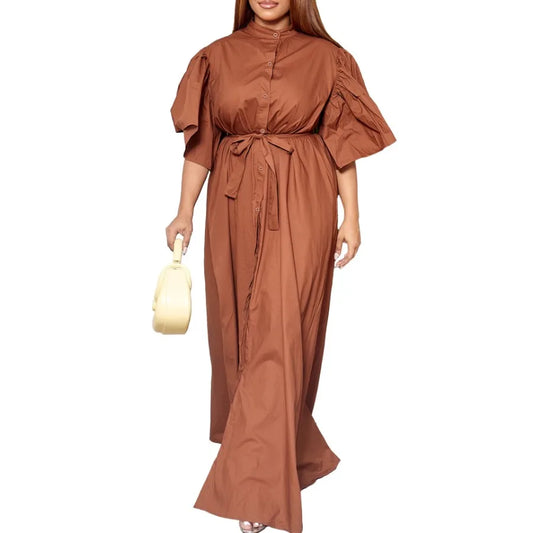 Maxy Elegant Dresses for Women Bow Collar Full Sleeve High Waisted A Line Mid Calf Luxury Female Birthday Party Dinner Vestidos Mujer