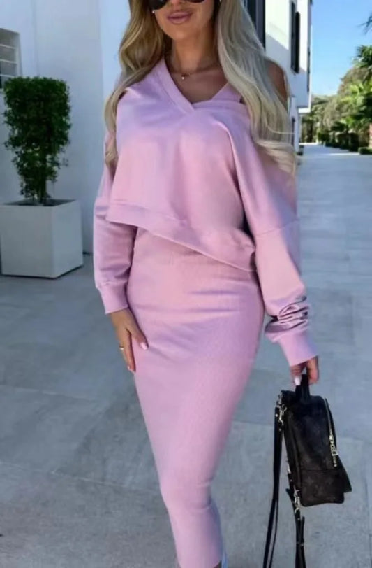 Maxy Women's Set Fashion New Autumn Winter Knit High Street Women Vest Skirt V-neck Sweater Two 2 Piece Set Outfit Tracksuit