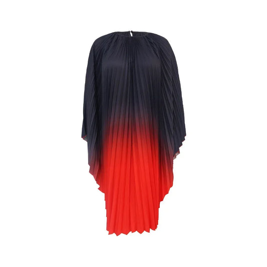 Maxy Fashion Gradient Color Pleated Dress in Spring Stylish and Loose Fit Oversized Printed Bat Sleeves Slimming Long Pleated Dress