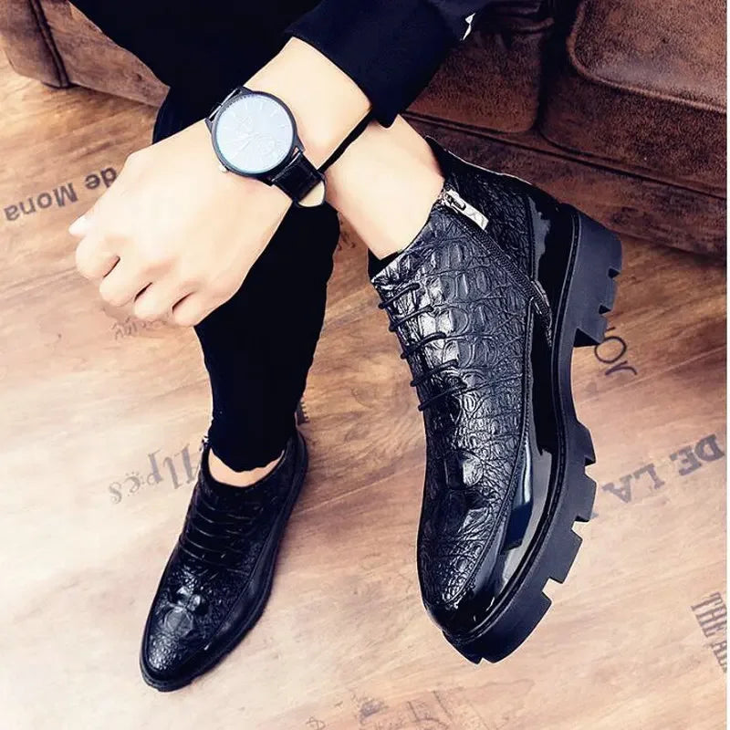 Amay Male patent leather Moccasins shoes High top italian formal dress brogue oxford wedding Business  shoes boots