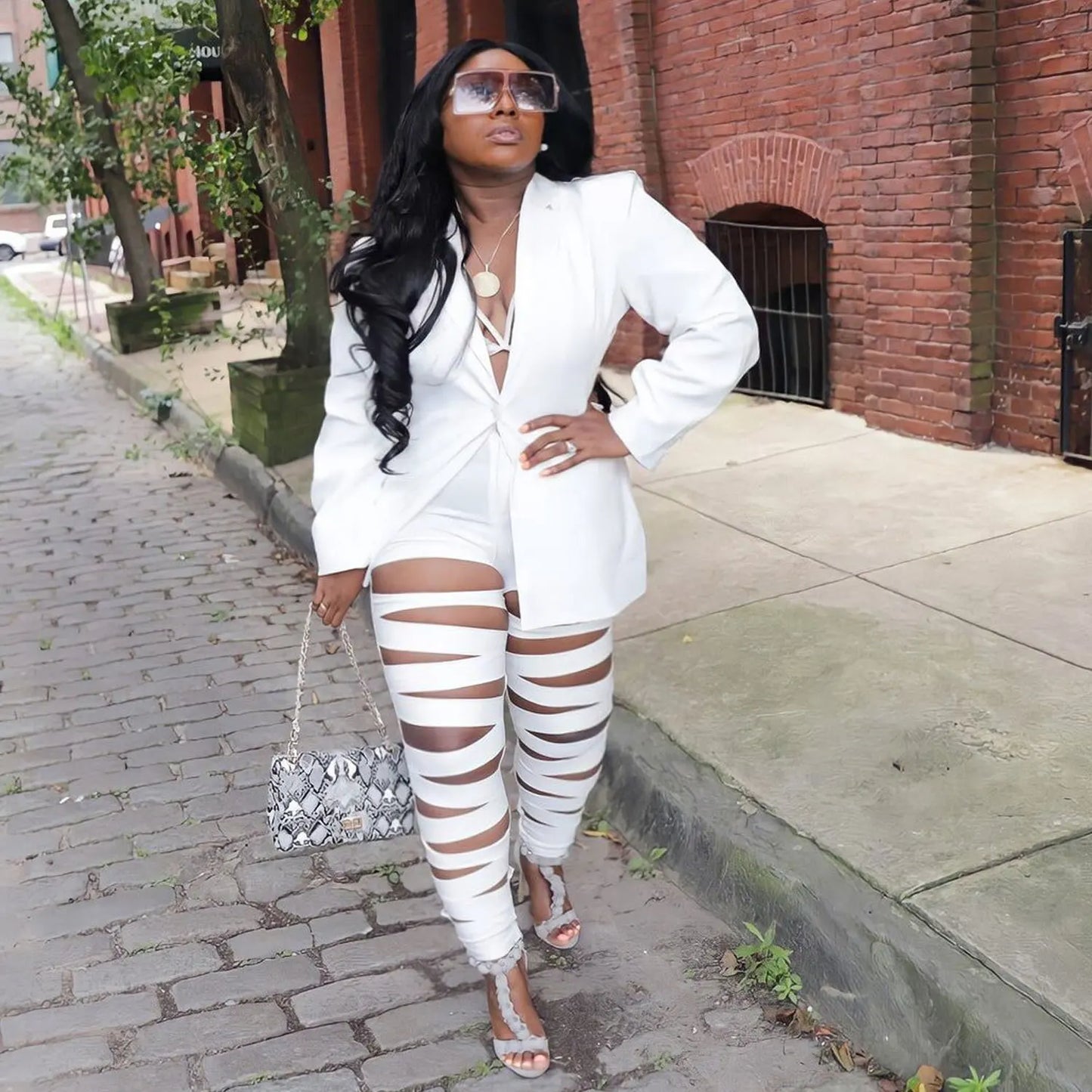 Maxy Plus Size Hollow Out Matching Set Women Solid Suit Jacket Female Winter Pencil Pant Lady Elegant Outfit Two Piece Pant Set