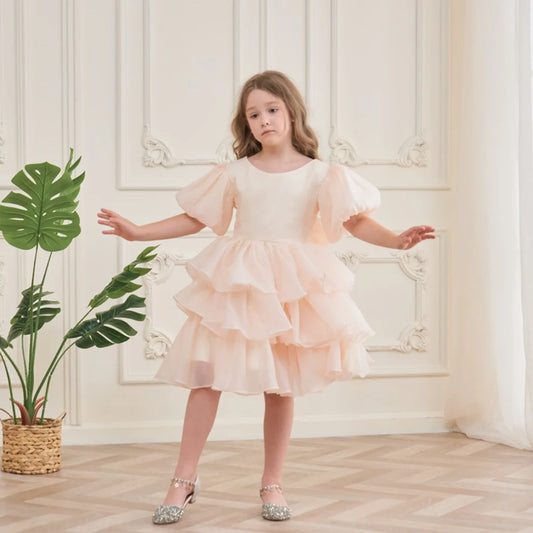 Maxy Fashion Baby Girl Princess Layered Dress Puff Sleeve Infant Toddler Teen Vestido Party Birthday Ball Gown Baby Clothes 1-12Y