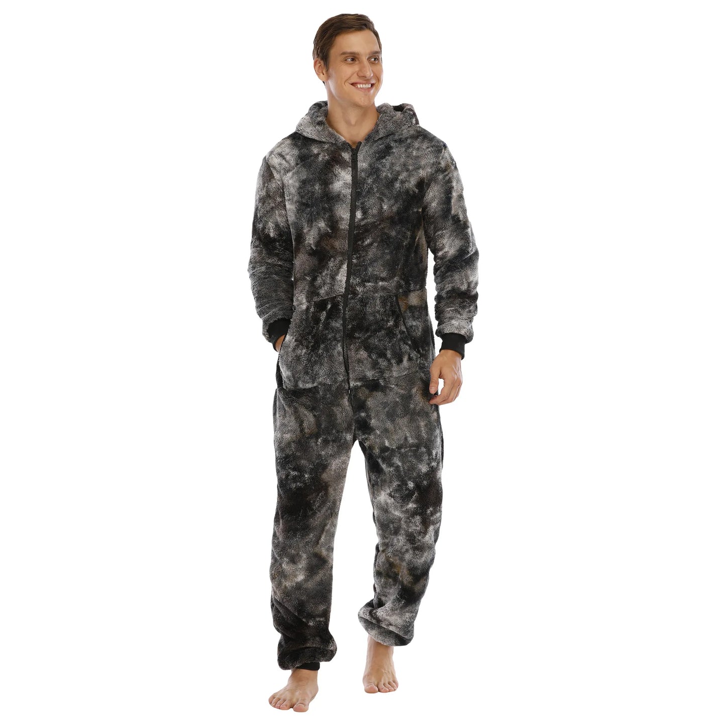 Maxy Tie-Dye Sleepwear Kigurumi Hooded Pajama Sets for Adult Men Pajamas Autumn Winter Warm Pyjamas Overall Suits