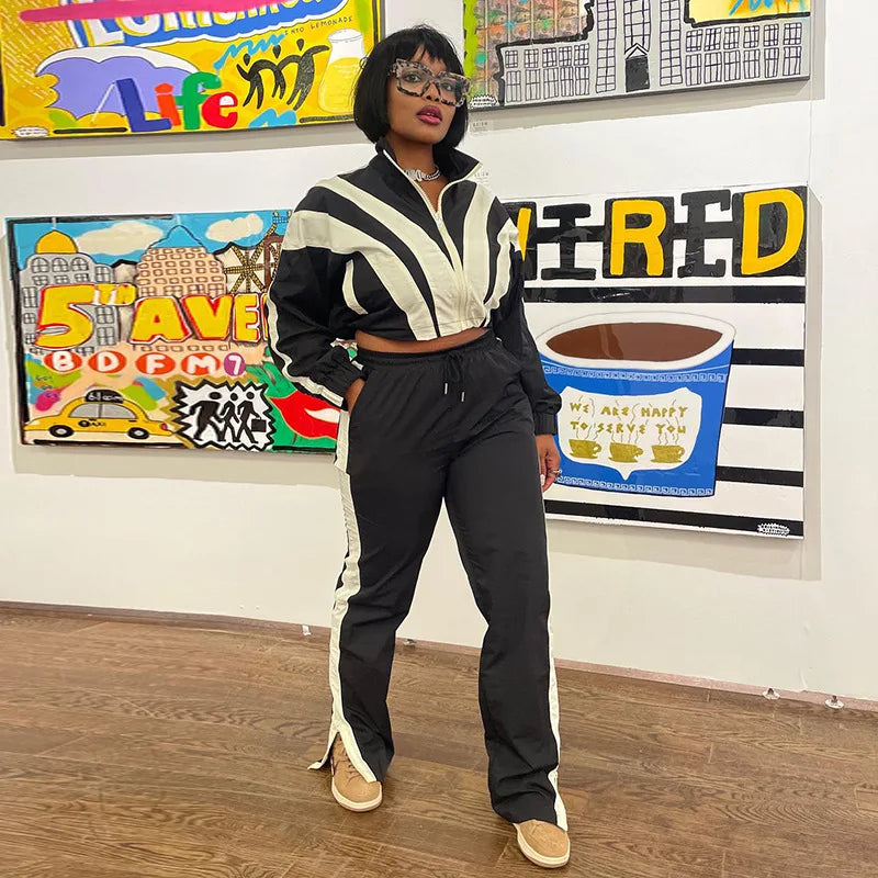 Casual Womens Set Zipper Jacket and Jogger High Waist Flared Pant Suit 2025 Fall Street Fashion Tracksuit Gym 2 Two Piece Sets