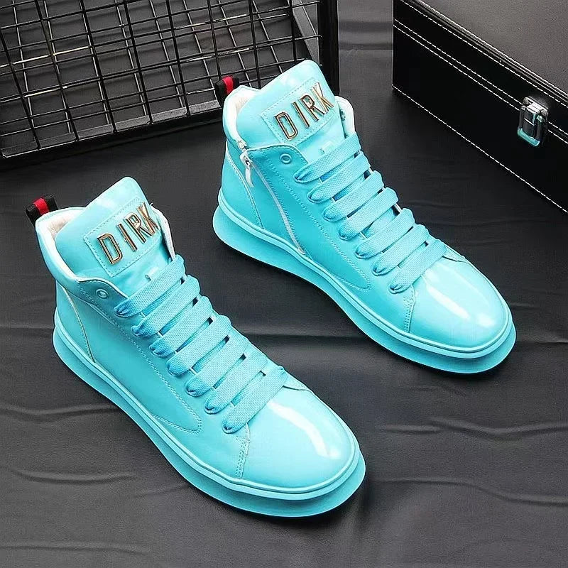 Amay Fashion Y2K boots for men shine leather metal decoration high top boot luxury shoes hairdresser Casual Male sneakers Botines