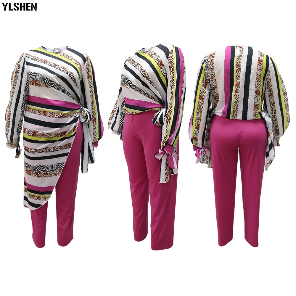 Maxy Two Piece Set Women Tracksuit Fall Clothes African Dresses for Women Party Irregular Tops Pants Suits Outfits Plus Size