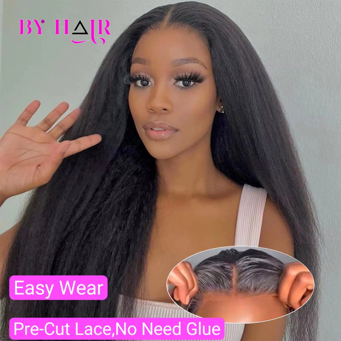 Maxy Kinky Straight Human Hair Wig 4x4 Glueless Wig Pre Plucked Ready To Wear Lace Wig 100% Human Hair Wig Yaki 4x4 Closure Wig sale