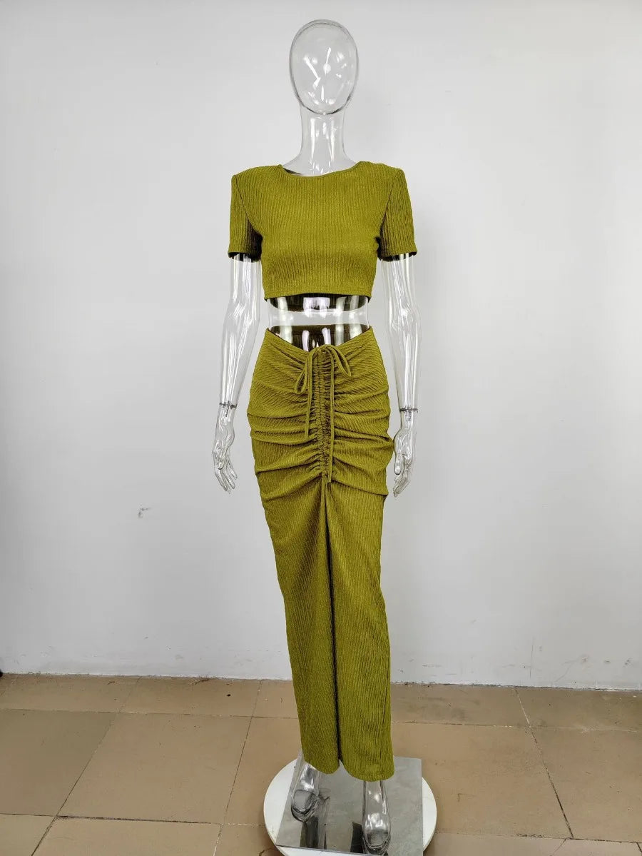 Maxy Two Piece Set Women Clothing Dress Sets Crop Top Draped Skirts Outfits New in Summer Spring dress