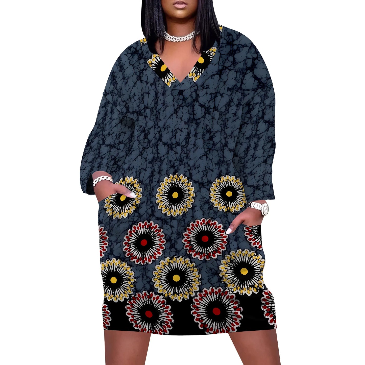 Amay Curvy Artistic Maxy Dress - Long Sleeve Relaxed Boho Dress for Women