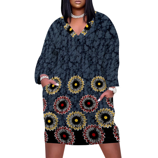 Amay Curvy Artistic Maxy Dress - Long Sleeve Relaxed Boho Dress for Women