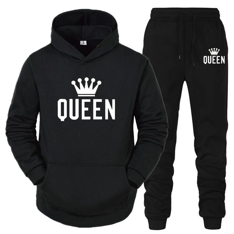 Maxy Hot Sale Couple Fashion Tracksuit King Queen Hoodies and Sweatpants High Quality Men Women Daily Casual Sports Jogging Suit