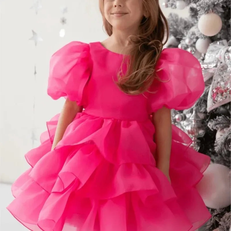 Maxy Fashion Baby Girl Princess Layered Dress Puff Sleeve Infant Toddler Teen Vestido Party Birthday Ball Gown Baby Clothes 1-12Y