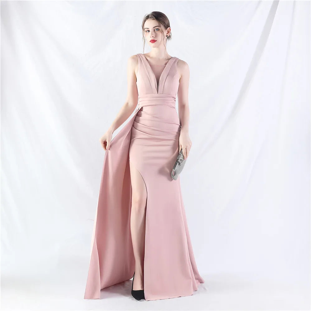 Zay Women's customized Sleeveless Crumpling Process Prom Dress Floor Length Mermaid Maxy Party Gown Evening Dress