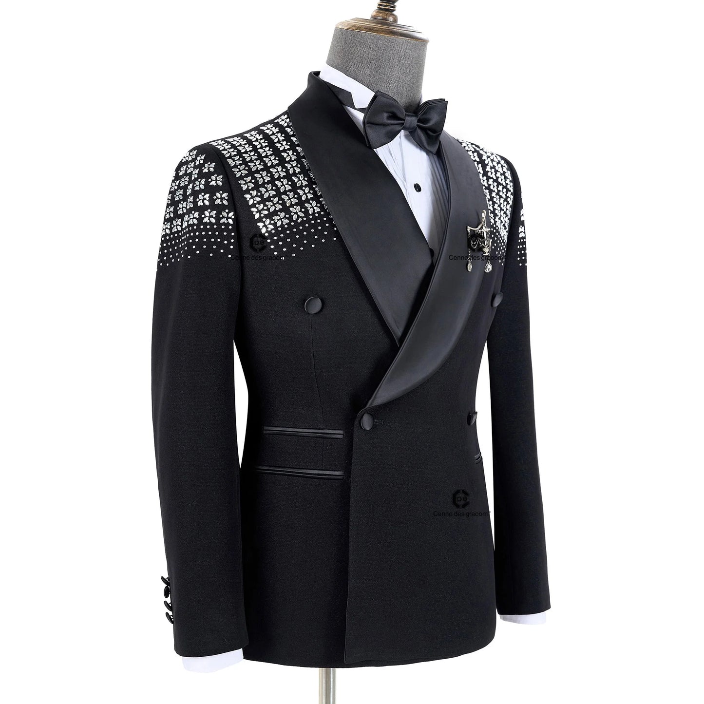 Maxy Canne Des Groom Elegant Men's Suits Double-Breasted Jewelry Ornament Handmade Tuxedo for Wedding Groom Party Jacket Pants