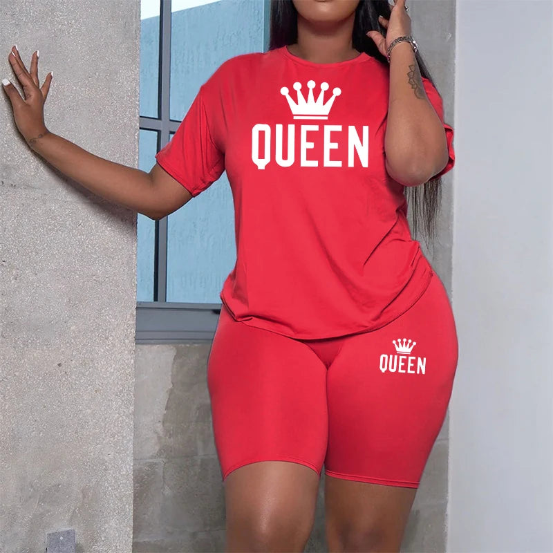 Maxy Summer New Arrival Women's Tracksuit 2pcs Set Queen Printed O-Neck T-shirt Sport Shorts Urban Fashion Ladies Casual Outfits