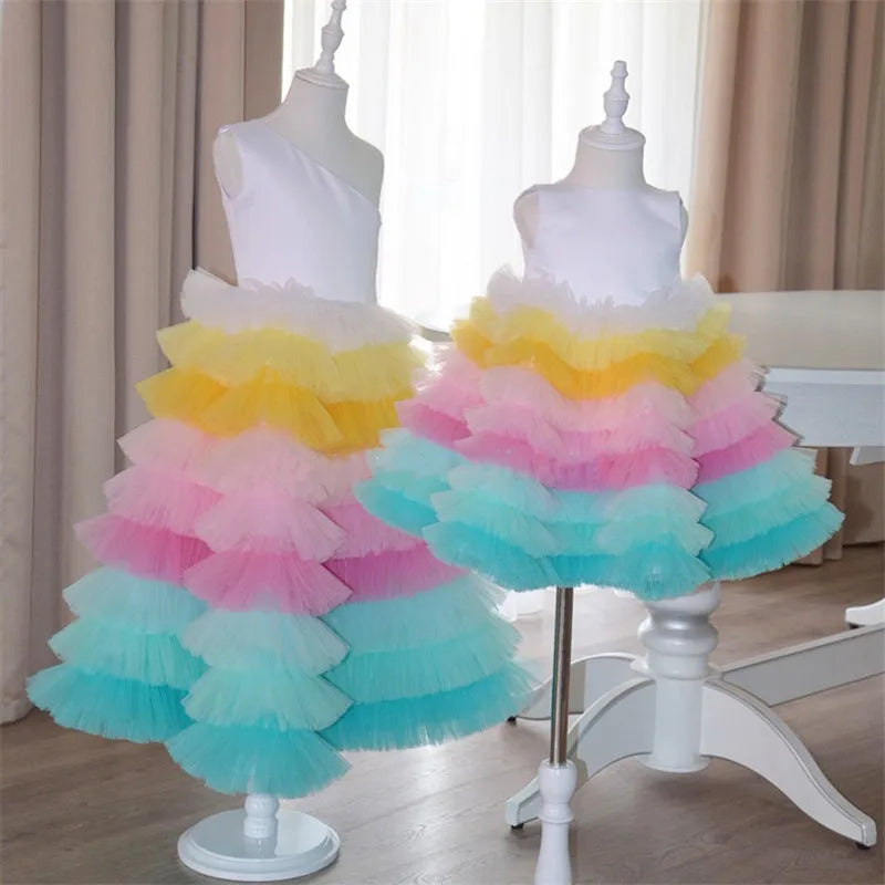Maxy Baby Girl Princess Rainbow Layered Tutu Dress Infant Toddler Tulle Patchwork Vestido Evening Party Pageant Birthday  1-12Y