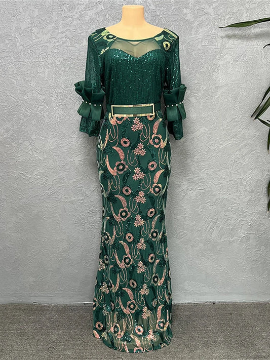 Maxy Fashion Summer Dresses Luxury Sequin Mermaid Robe Dubai African Women Wedding Party Prom Evening Gown Dashiki Ankara Outfit