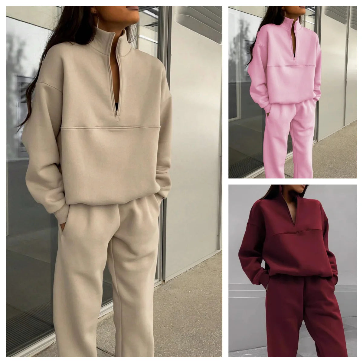 Maxy Casual Pants Sets Woman Autumn Loose Pullovers Zippers Long Sleeve Women's Tracksuit Elastic Waist Solid Trousers Sets All-match