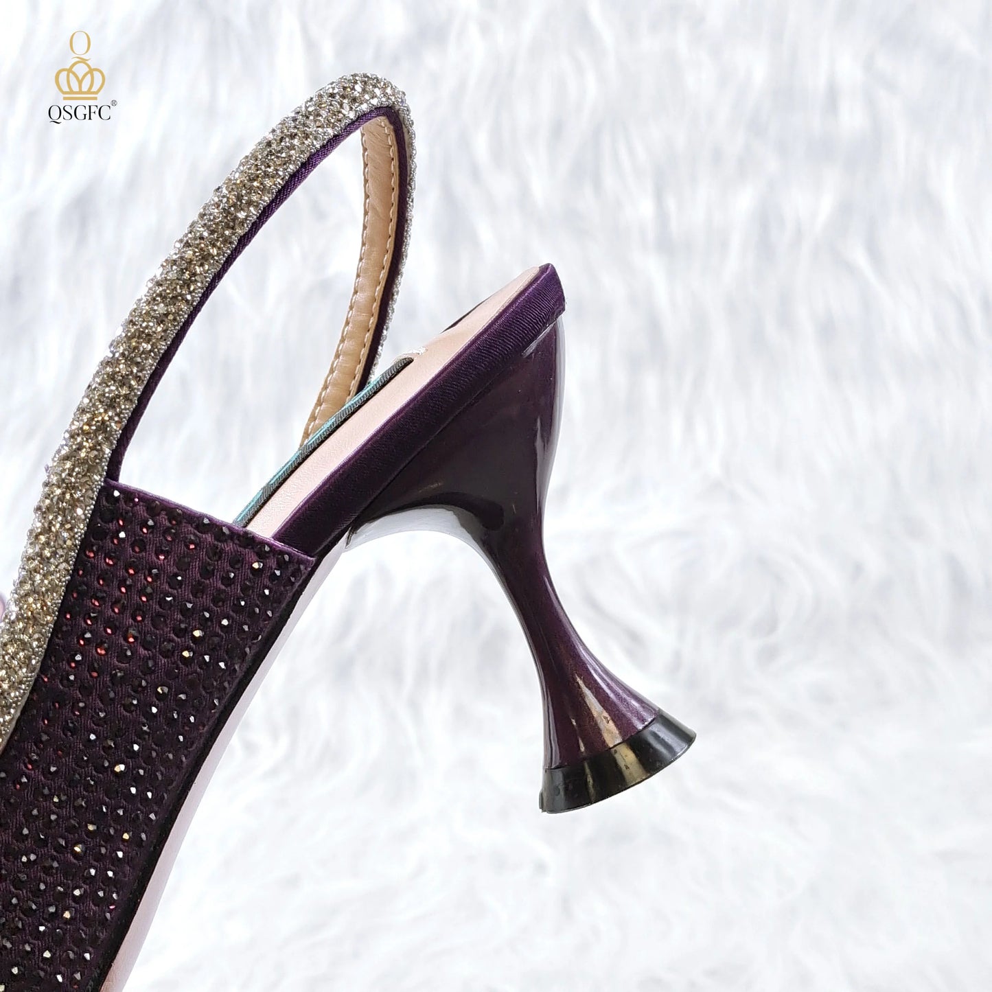 Maxy Newest Party Ladies Shoes and Bag Full Diamond Butterfly Italian Design Women Heel in D.Purple Color