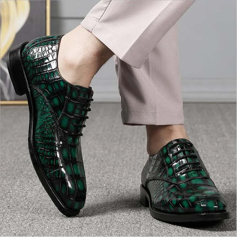 Amay Green Crocodile Skin Dress Oxofrds Shoes Of Men Luxury Handmade Goodyear Welted Shoes Boss Wedding Gents Suits Formal 46