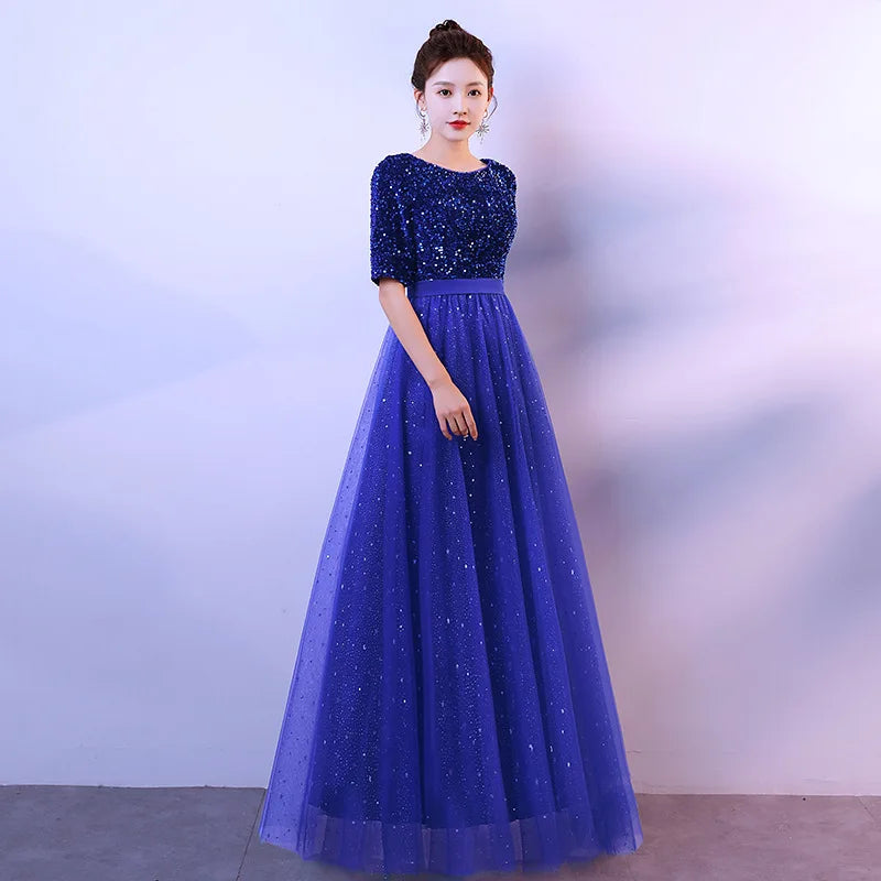 Maxy Chorus Performance Costume, Women's Long Dress, Adult Choir Costume, Host, Red Song Recitation, Art Exam, Solo, Evening Gown