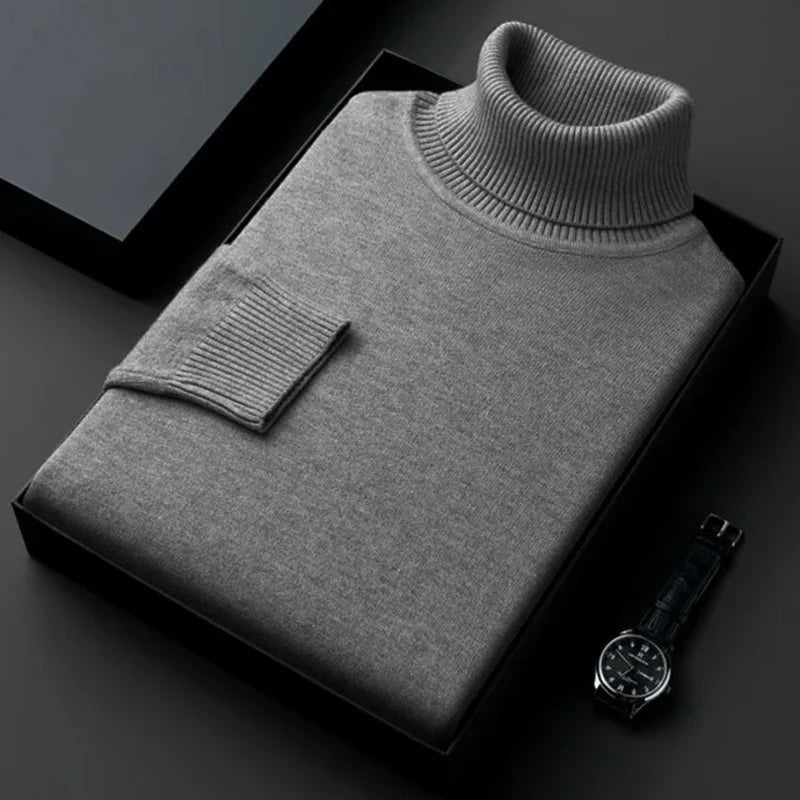 Visco Sweatwear Men's Anti-Pilling High Quality Knitted Turtleneck Sweater Slim Fit Long Sleeve Pullover Solid Color Trend Men Clothing