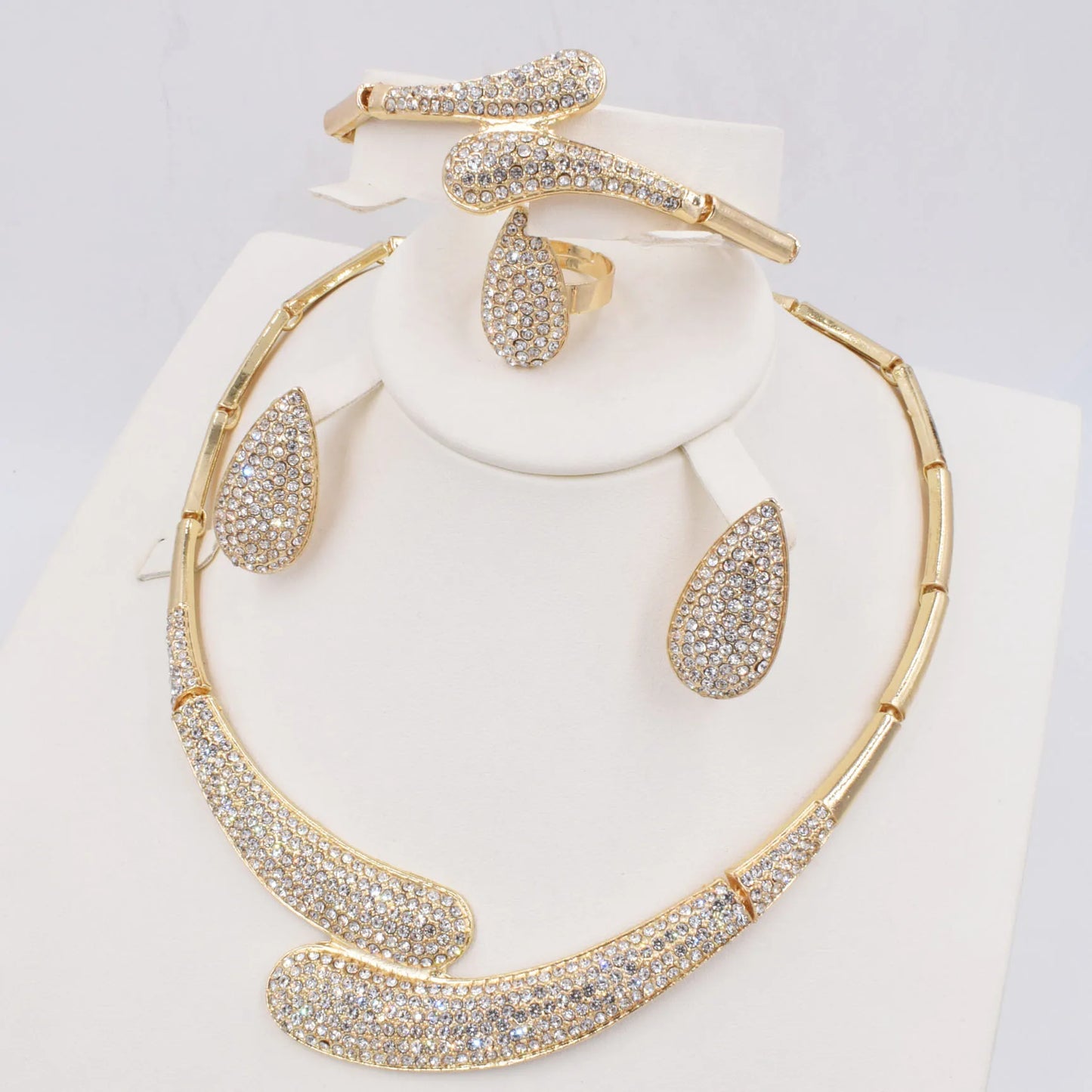 Maxy Luxury Gold Color Jewelry Set Italy Elegant 18k Gold Plated Women Necklace Earrings Bride Wedding Party Accessories