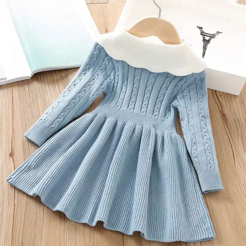 Maxy Girl Dress Winter Knitting Sweater Dress Autumn Long Sleeve Princess Dress Vestidos Warm Toddler Girl Clothes Kid Clothing