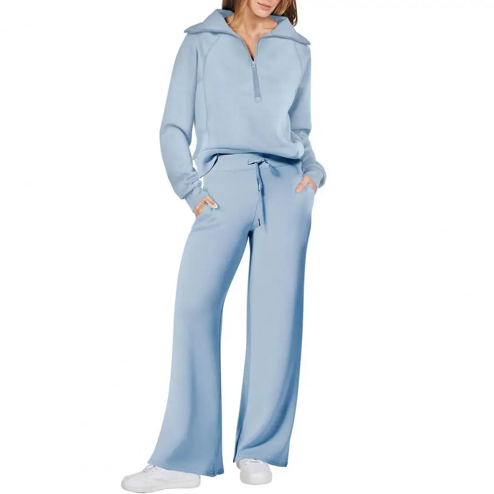 Oversized Sweatshirt Pants Set Women Two-piece Casual Suit Thick Loose Solid Color Tracksuit Set with Lapel Coat Wide for Fall