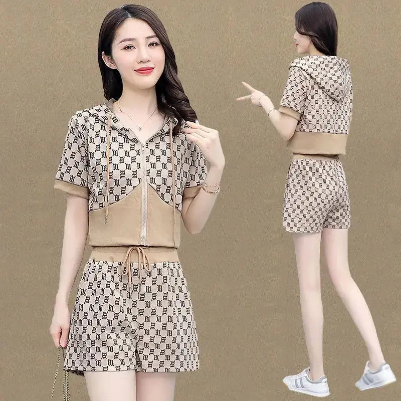 Babs Fashion Suit Women's Summer New Korean Large Casual Short-sleeved Shorts Two-piece Women's Shorts Set Tracksuit Two Piece Set