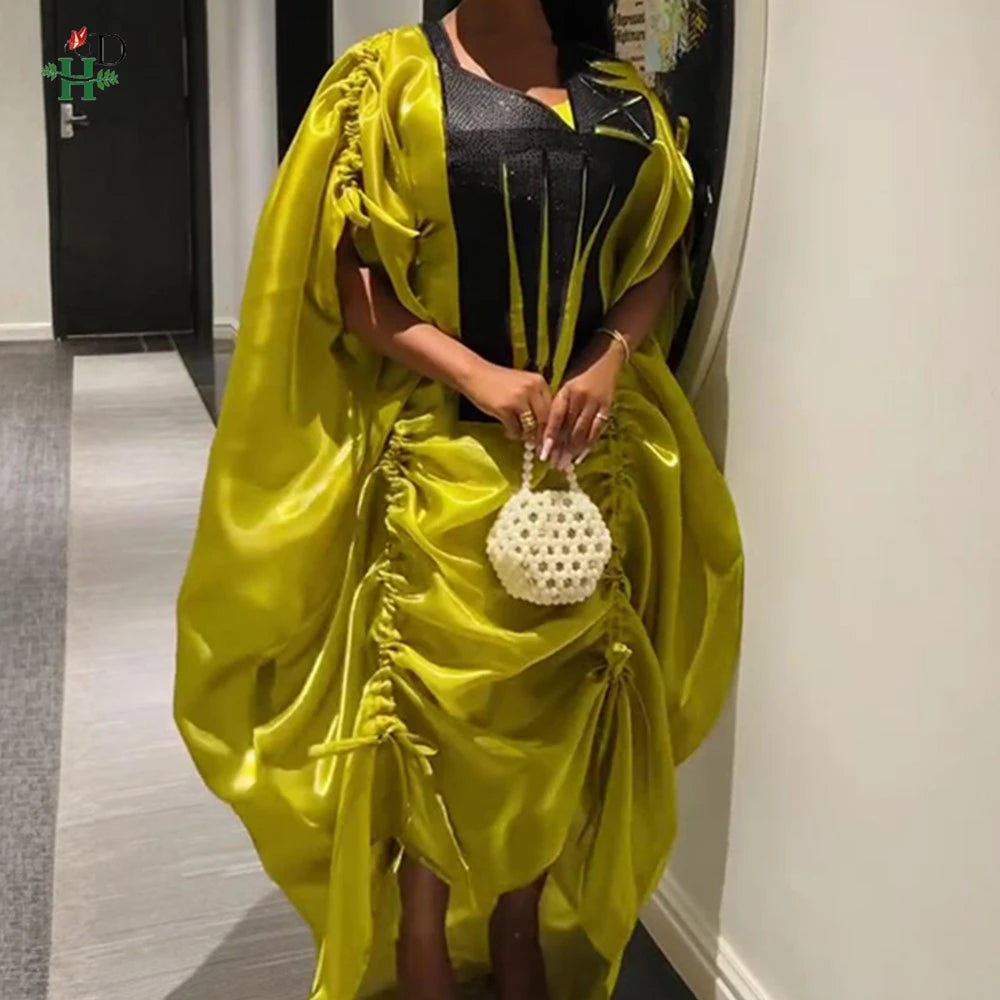 Maxy Dresses For Woman Plus Size Kaftan Dress Rached Side Ties and High Low Hem Boubou Party Wedding Bubu Africa Clothing