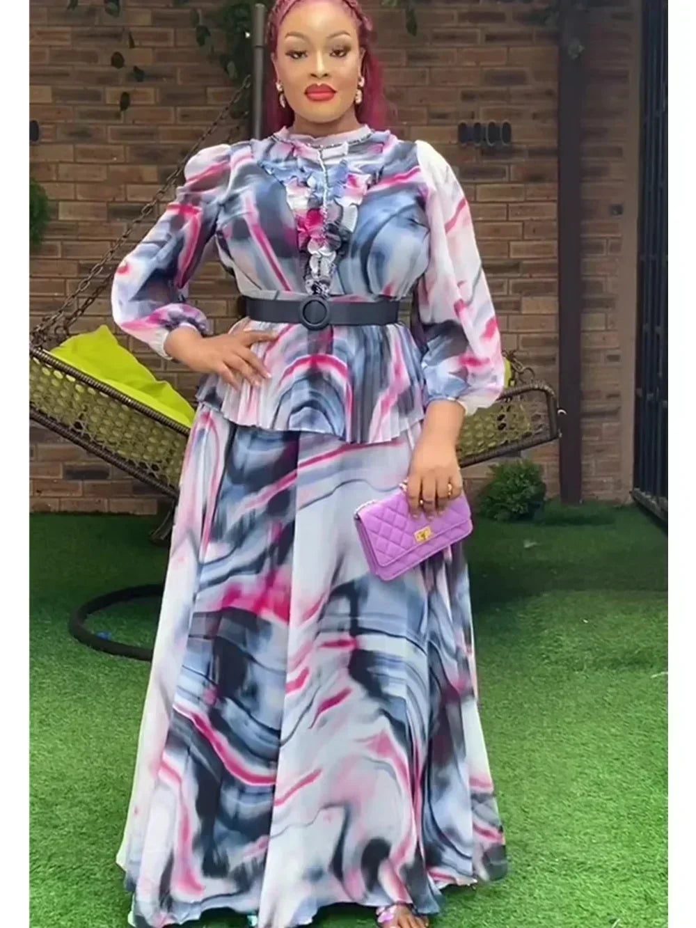 Elegant African Dresses for Women 2025 Autumn Spring Fashion Africa Clothing Plus Size Muslim Print Evening Party Long Dress