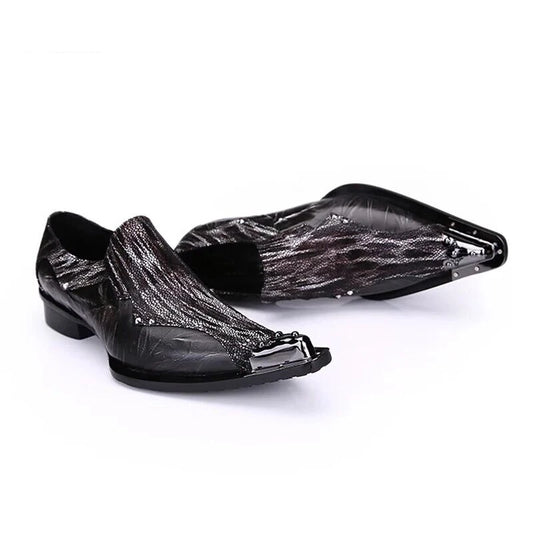 Amay Christia Bella Italian Style Metal Pointed Toe High Heels Men Business Formal Shoes Genuine Leather Men Party Dress Oxford Shoes