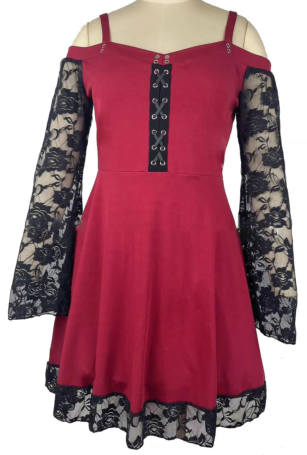Maxy Women's Summer Gothic Mini Dress Large Size Sexy Off Shoulder Lace Bodycon Dresses Flared Sleeve Bandage Party Plus Size