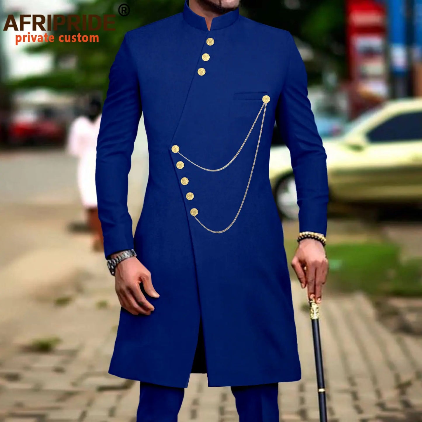 Maxy Men`s Suit African Clothes Dashiki Single Breasted Long Jackets and Pants 2 Piece Set Slim Fit Formal Outfits Coats A2316014