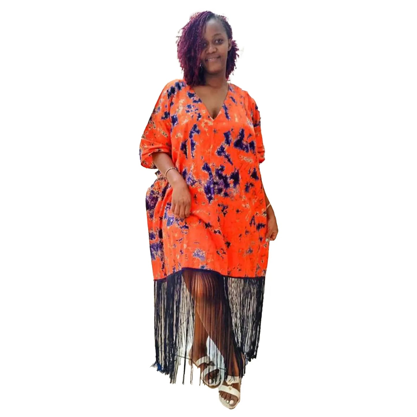 Macy Print African Tassels Dress for Women Elegant Lady Wedding Evening Party Dresses Nigeria Dashiki Clothes