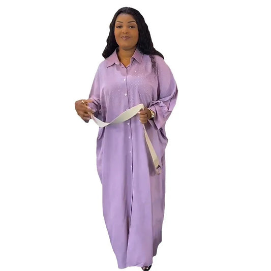 Amay Dress Women's Long Shirt Loose Robe Casual Nigeria Africa Clothes Hot Diamond Muslim Maxy Long Sleeve Dress Abaya Femme