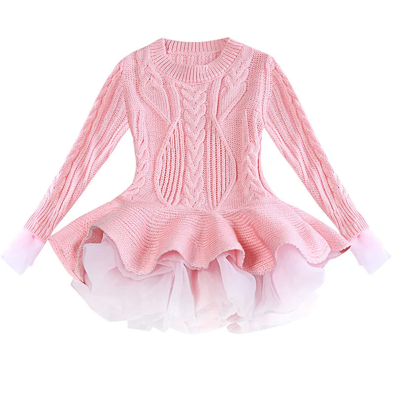 Babs Girl Cotton Knitted Tutu Dress Toddler Child Warm Autumn Spring Winter Party Birthday Baby Clothes 2-8Y