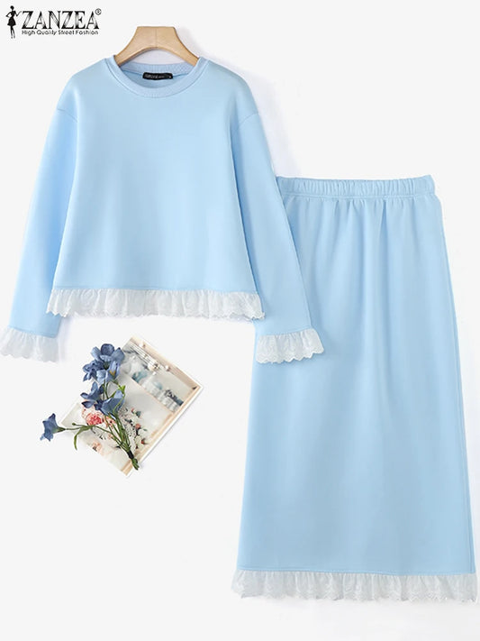 Maxy Fashion Summer Spring Matching Sets ZANZEA Women Sets Casual Lace Patchwork Dress Sets 2PCS Two-piece Outfits Oversized