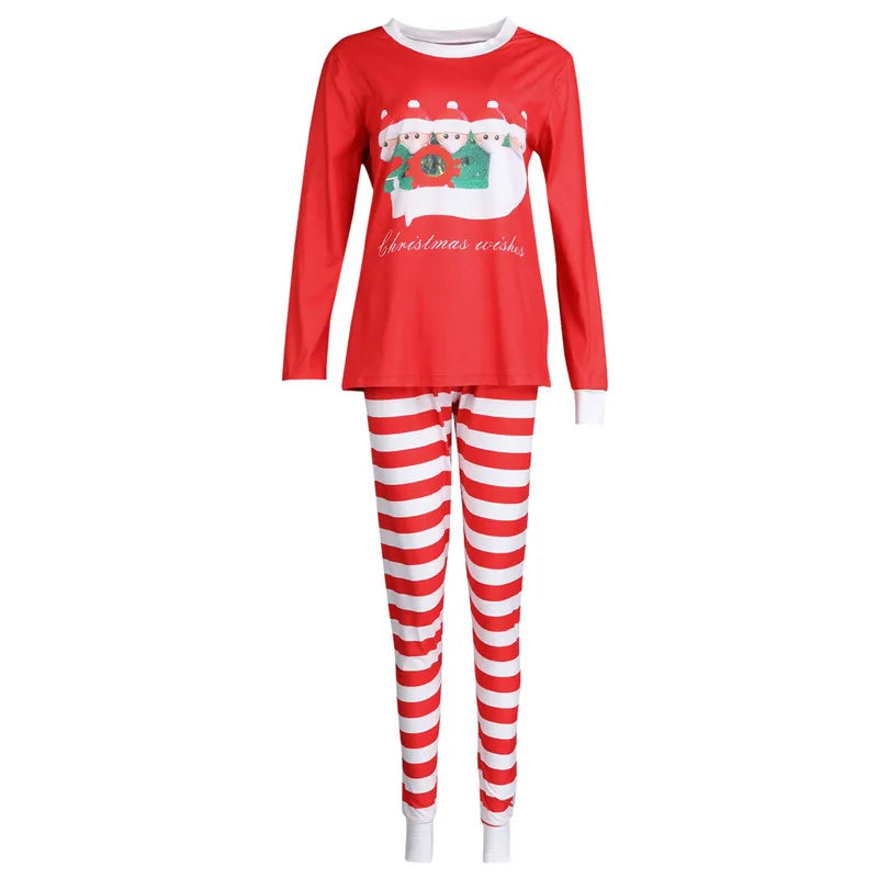 Parent-Child Nightclothes Christmas Pajamas Set Cartoon Santa Word Printed Family Top Sleeping Striped Trousers Baby Romper 2020