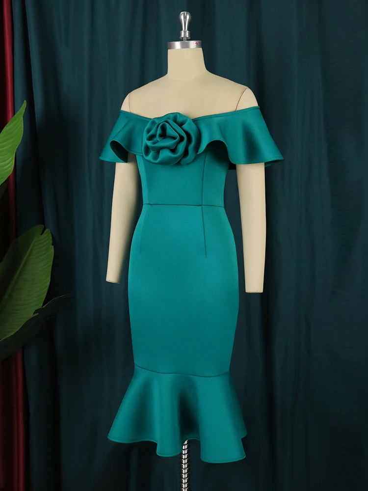 Maxy Women Sexy Bodycon Dresses Party Off Shoulder Ruffles Event Celebrate Elegant Female Package Hips Summer African Gowns