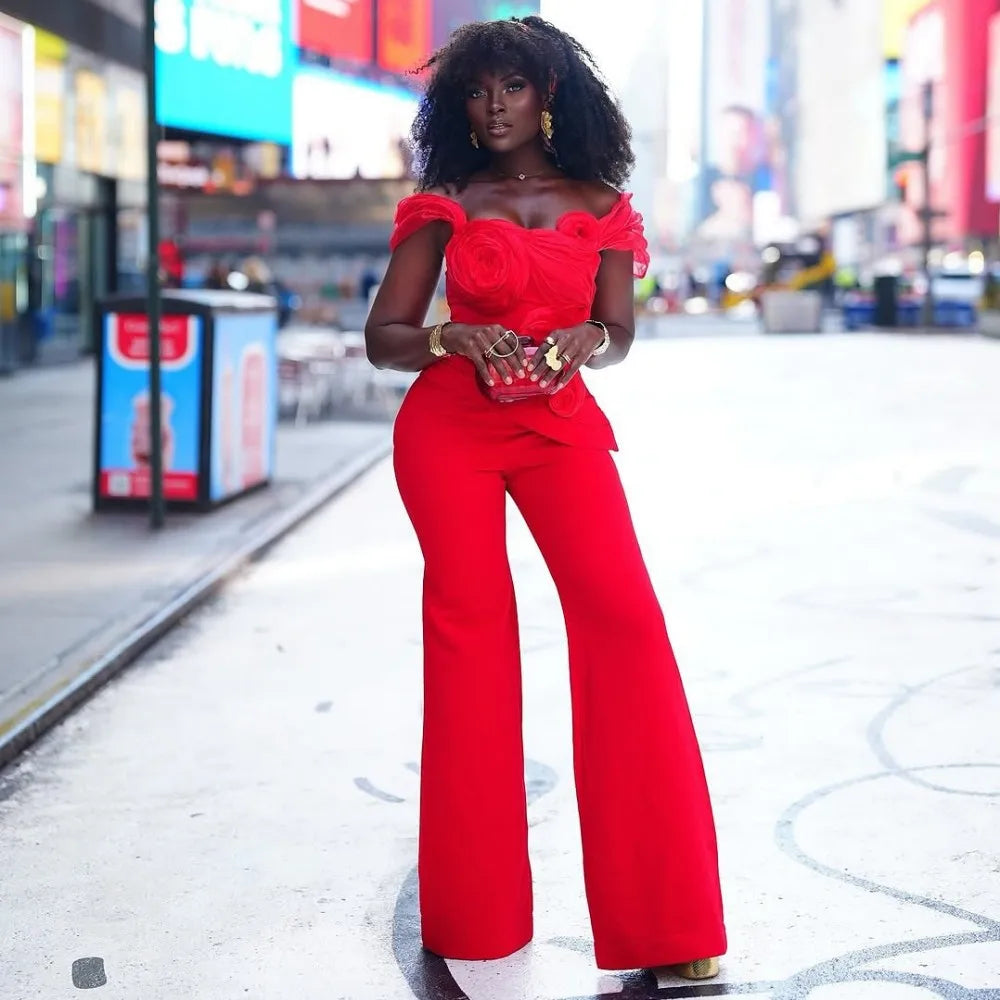 Christmas Women Jumpsuits Off The Shoulder Draped Sheath Two Pieces Dresses Party Evening New Year Vestidos Aso Ebi Prom Gowns