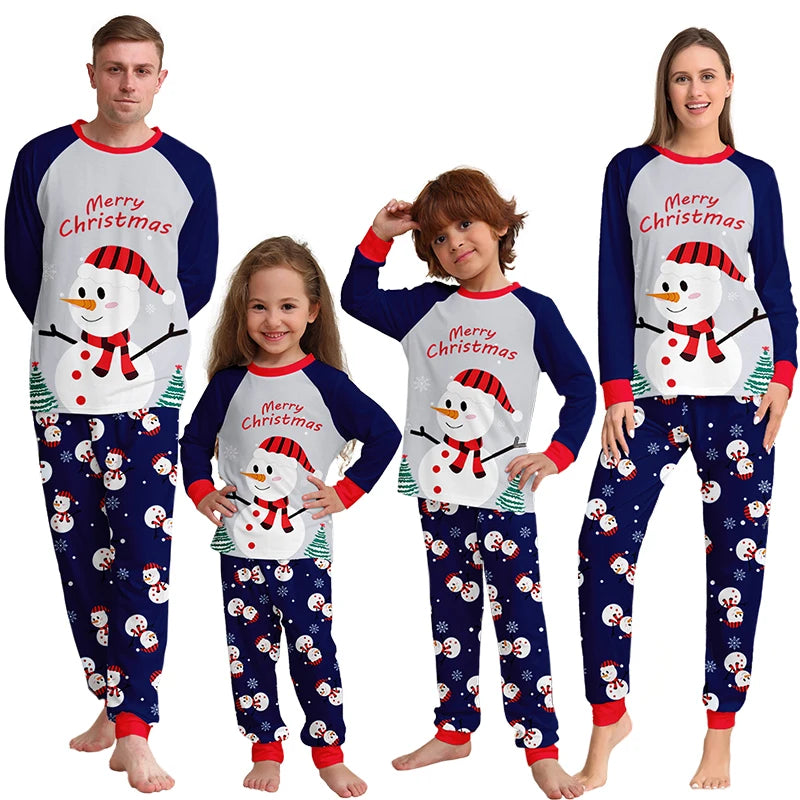 Maxy 2024 Snowman Letter Print Christmas Pajamas Mother-kids Boys Girls Baby Family Matching Sleepwear T Shirts Pants Pajama Set