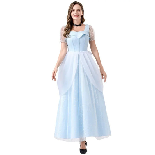 Maxy Women Medieval Cinderella Princess Dress Fancy Blue Fairy Tail Costume Adult Halloween Party Ball Gown School Performance Outfit