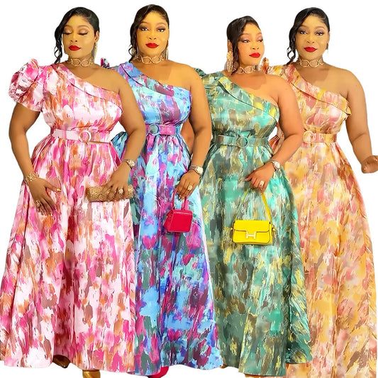 Maxy Elegant Dresses for Women Clothing Plus Size Christmas Wedding Party Long Dress Dashiki Ankara Print Outfits