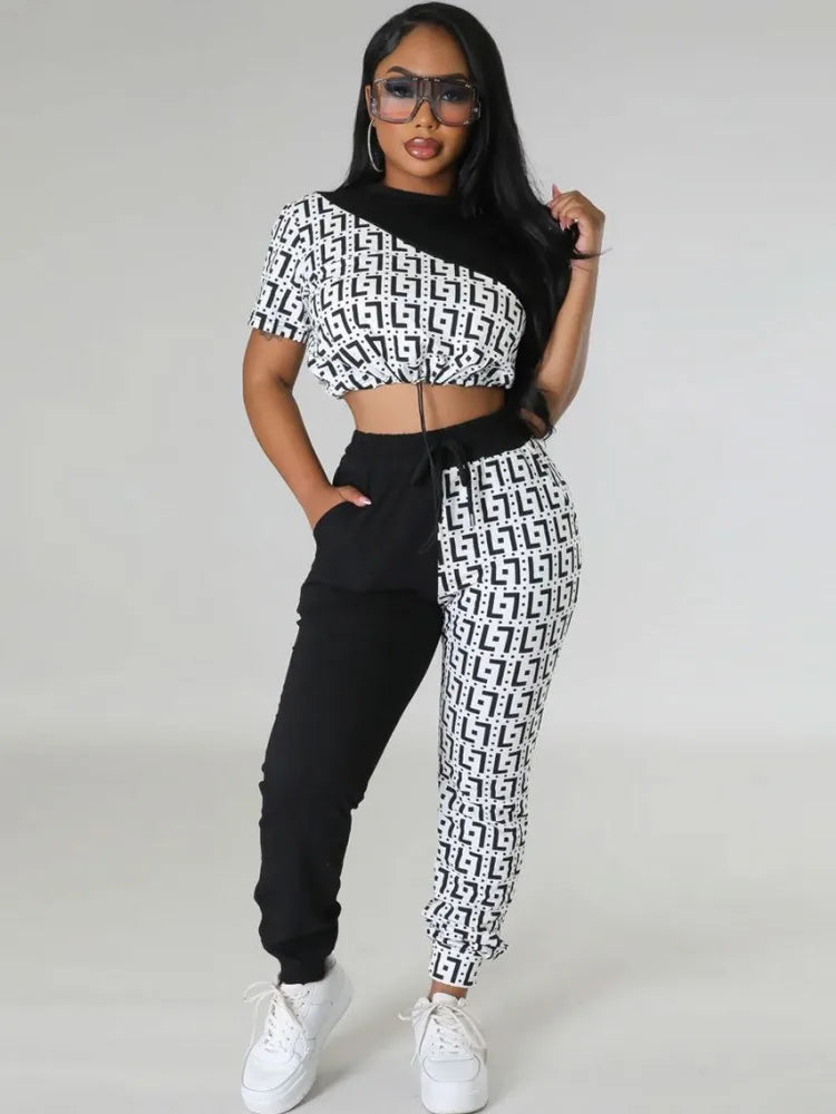 Maxy Two Piece Set Africa Clothes African New Dashiki Fashion Letter Print Suit Top And Trousers Pants Party For Women Outfits